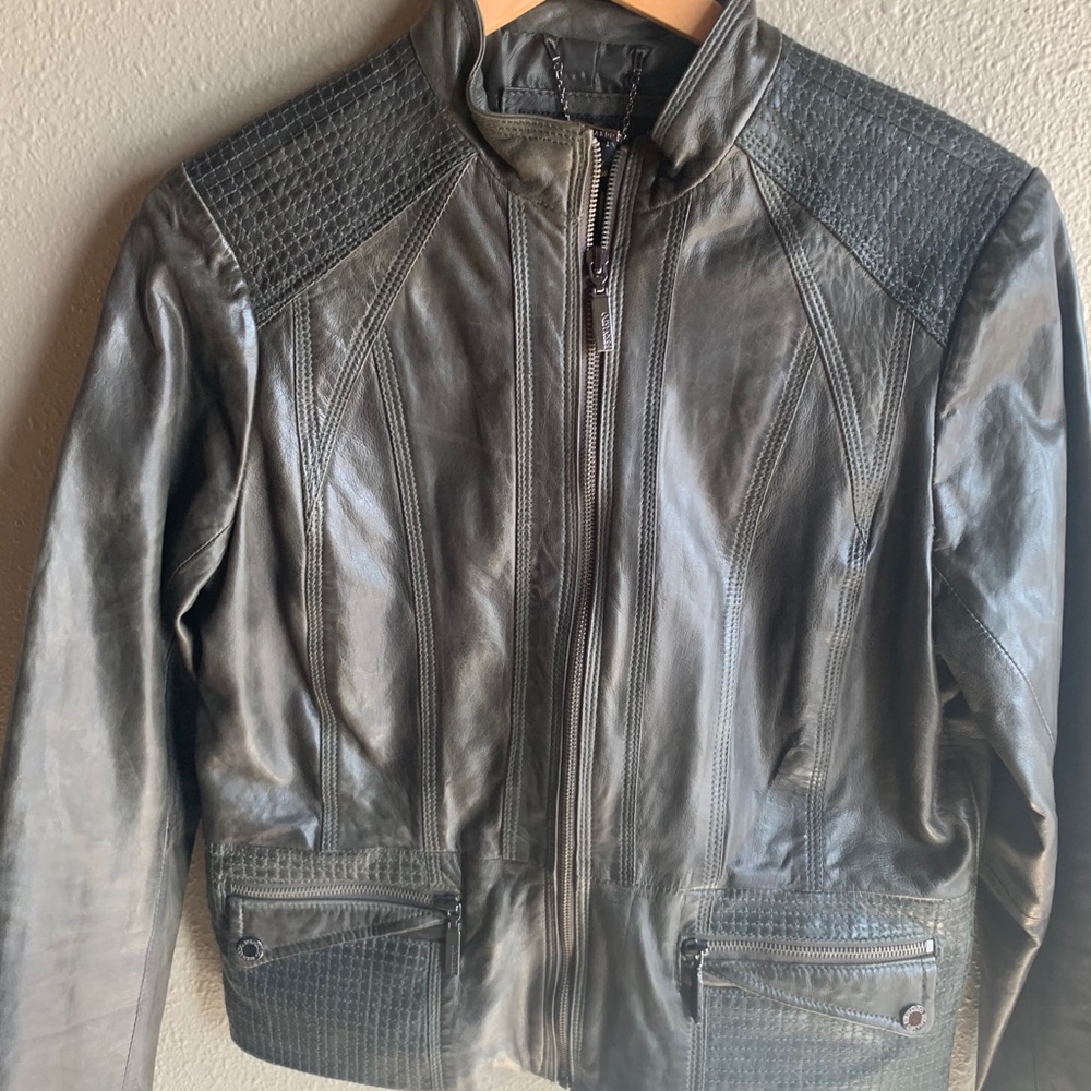 Bernardo olive green leather moto large